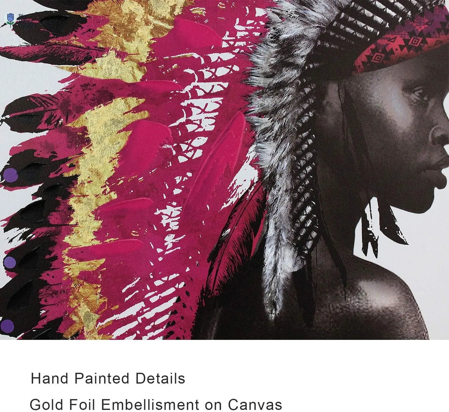 Framed Native American Decor Wall Art Set, Beautiful Feathered African Indian Women Painting on Canvas Print Modern Wall Decorations (16X24 Inch, a and B)