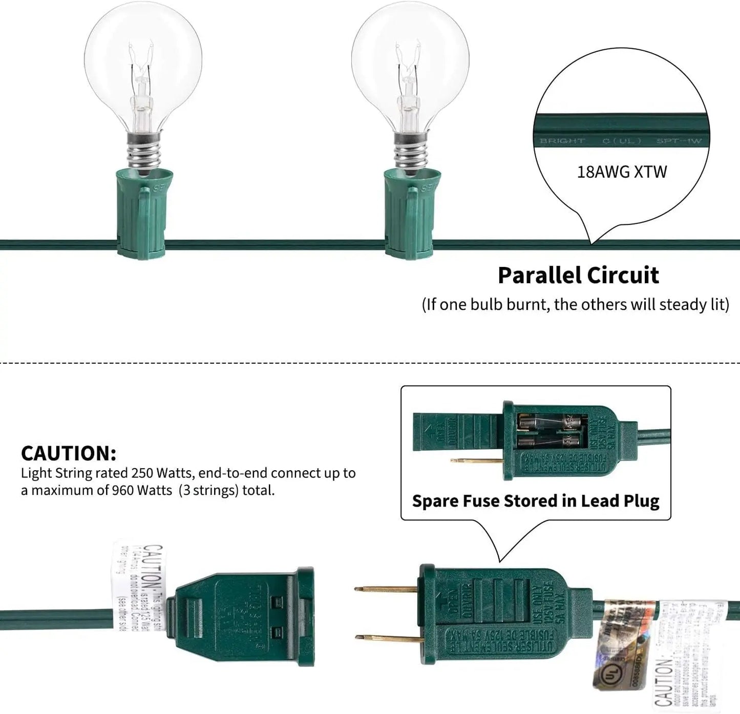 G50 Globe Patio Lights Outdoor, 24Ft. 12 Bulbs Dimmable Connectable Shatterproof LED Patio String Lights Plug in with Umbrella Lampshade for Indoor Outdoor Garden Deck Wedding Decoration (Green)