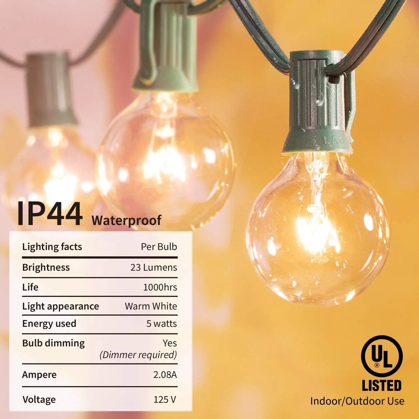 G50 Globe Patio Lights Outdoor, 24Ft. 12 Bulbs Dimmable Connectable Shatterproof LED Patio String Lights Plug in with Umbrella Lampshade for Indoor Outdoor Garden Deck Wedding Decoration (Green)