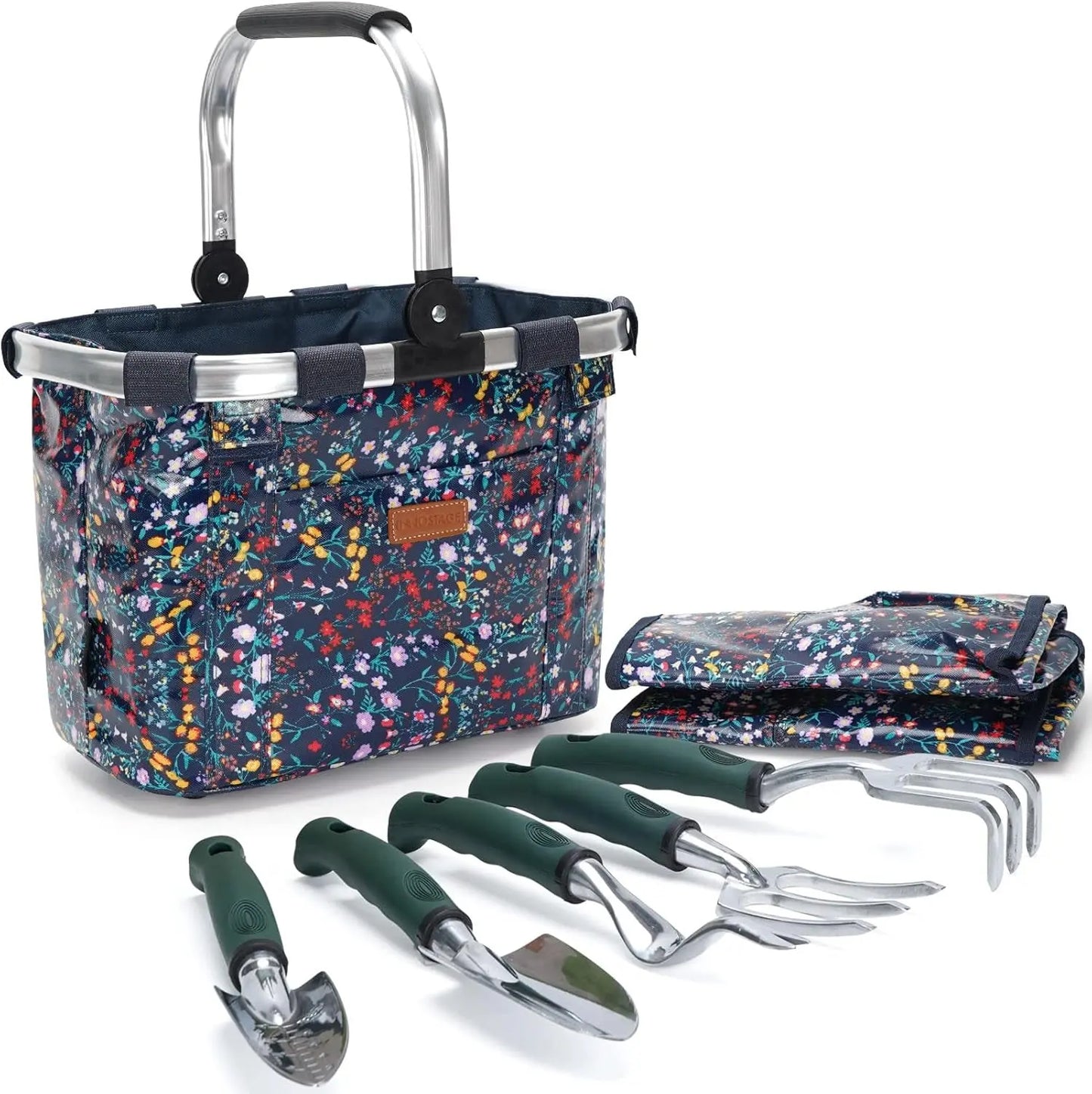Garden Tools Set with 7 Pieces Hand Tools for Women, Garden Tools Bag with Heavy Duty Tools, Garden Tool Organizer with Foldable Handle, Gardening Gifts for Mom Thanksgiving Day-Multi-Color