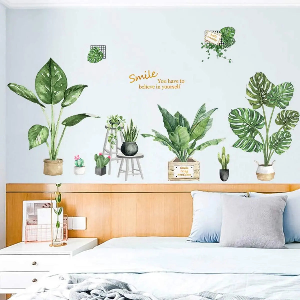 Green Plants Potted Plants Wall Stickers for Living Room,Tropical Plants Green Leaves Bedroom Offices Wall Decals Art Murals Home Decoration