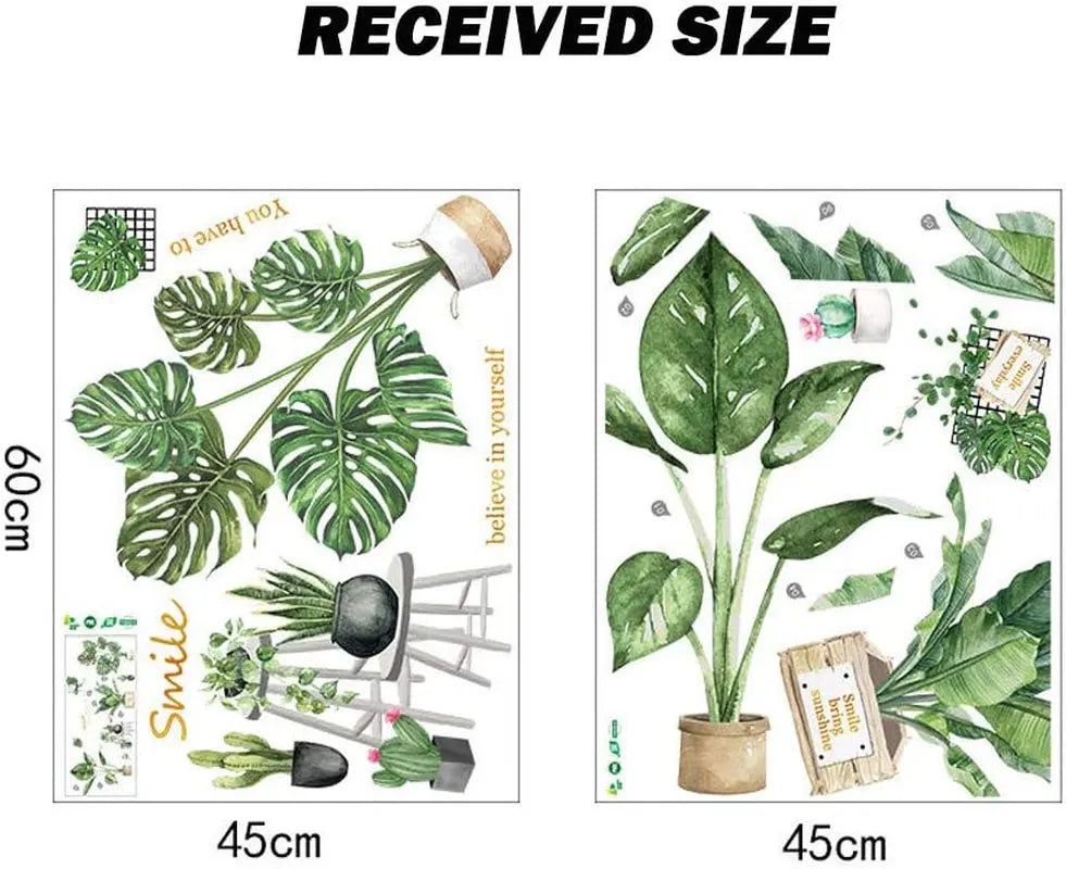 Green Plants Potted Plants Wall Stickers for Living Room,Tropical Plants Green Leaves Bedroom Offices Wall Decals Art Murals Home Decoration