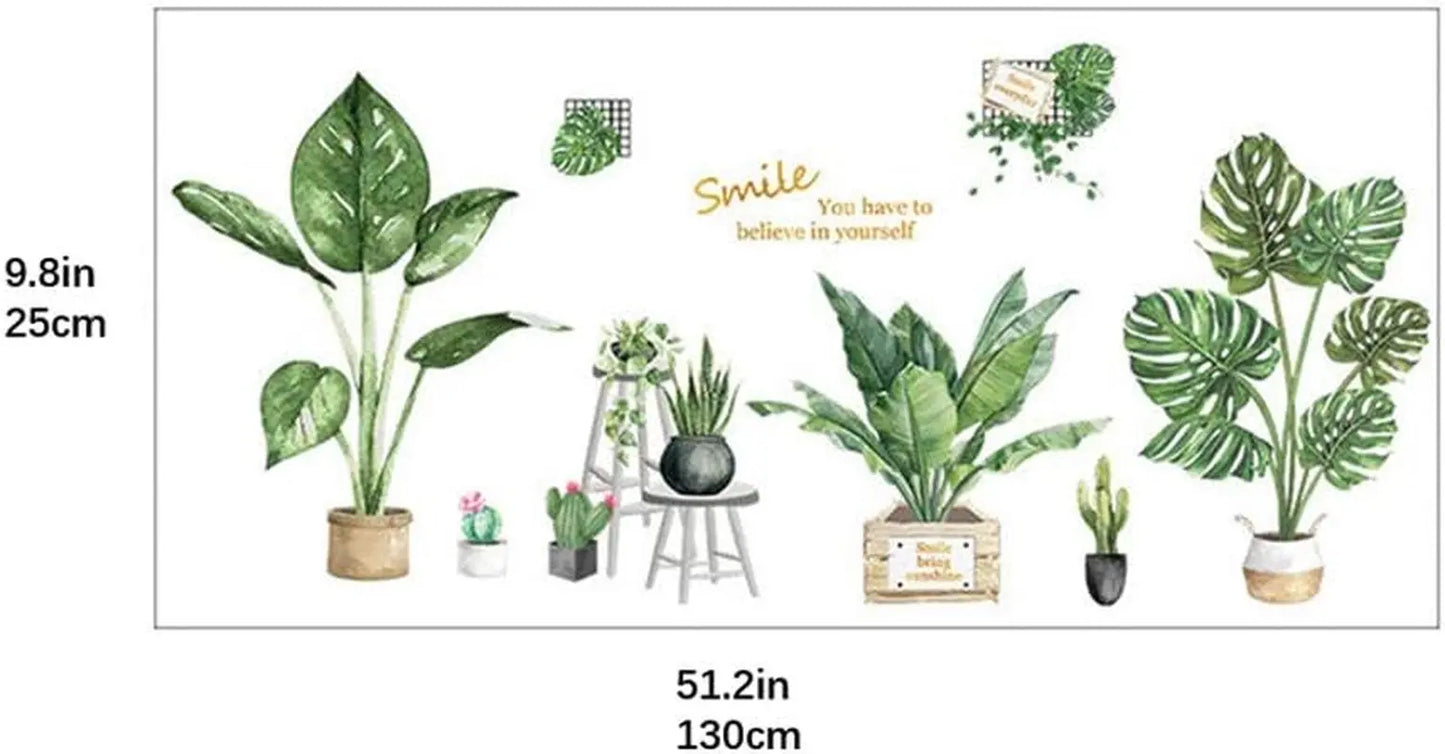 Green Plants Potted Plants Wall Stickers for Living Room,Tropical Plants Green Leaves Bedroom Offices Wall Decals Art Murals Home Decoration