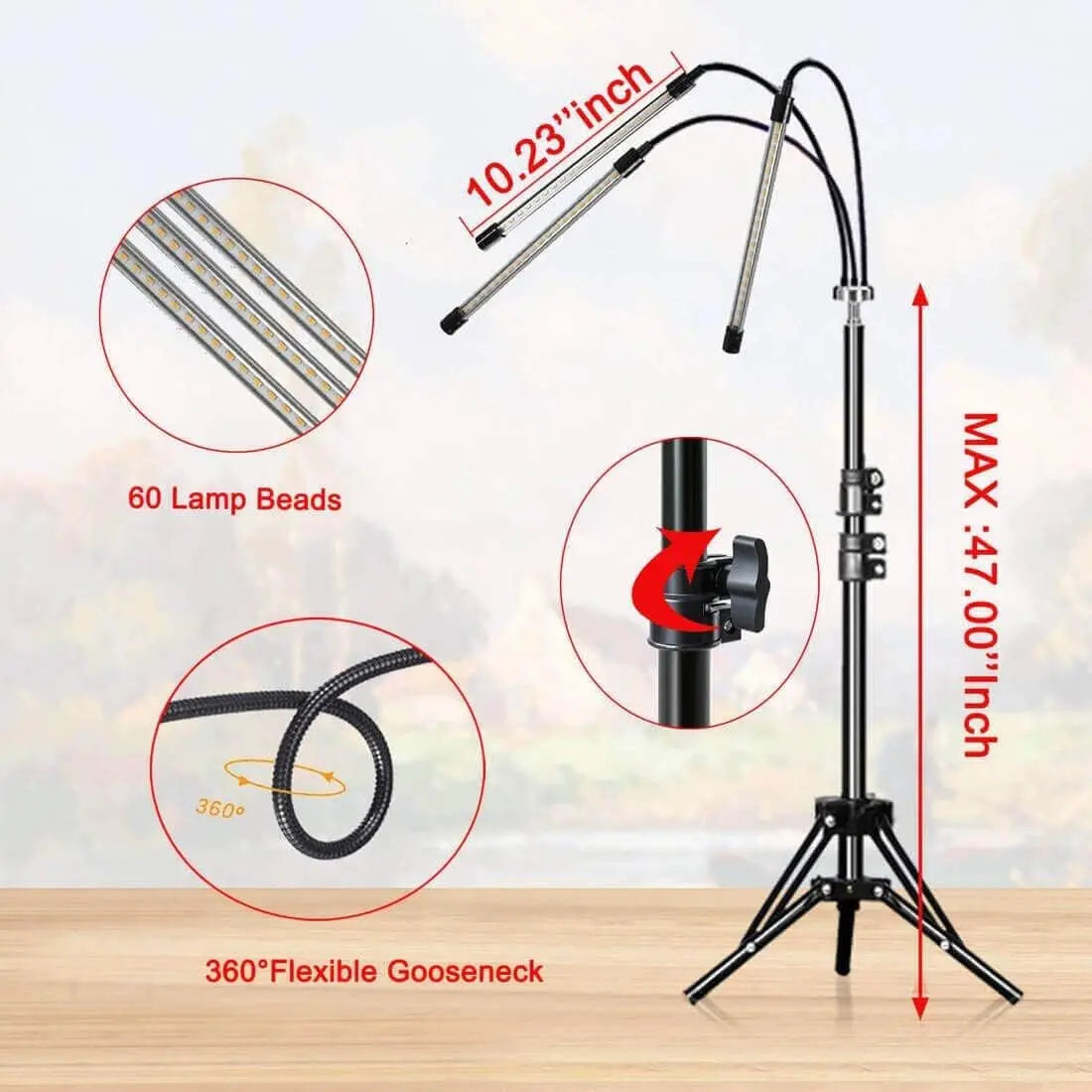 Grow Light, LED Grow Lights for Indoor Plants Full Spectrum 60W Plant Light Adjustable Tripod Stand with Timer Tri-Head Plant Lights