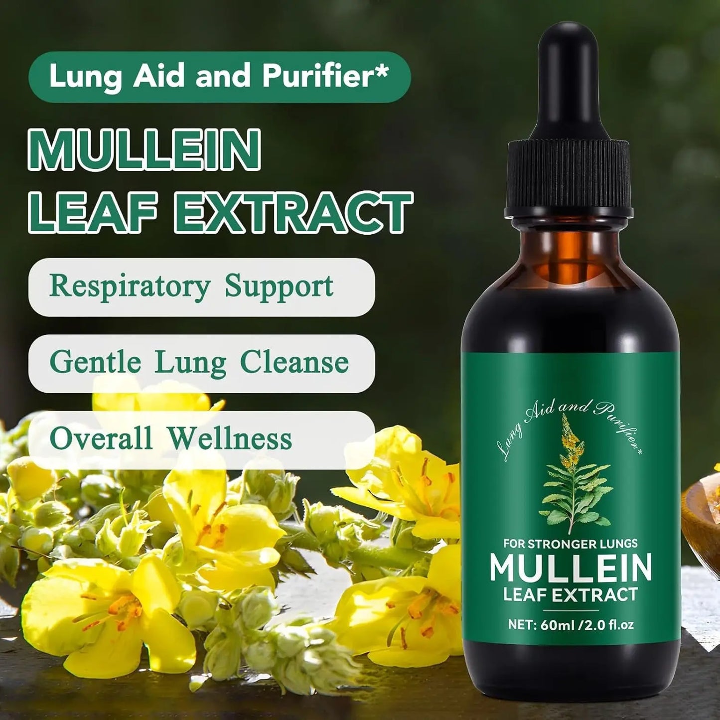 Mullein Drops for Lungs 2 Fl Oz, Natural Mullein Leaf Drops, Fast Absorption...