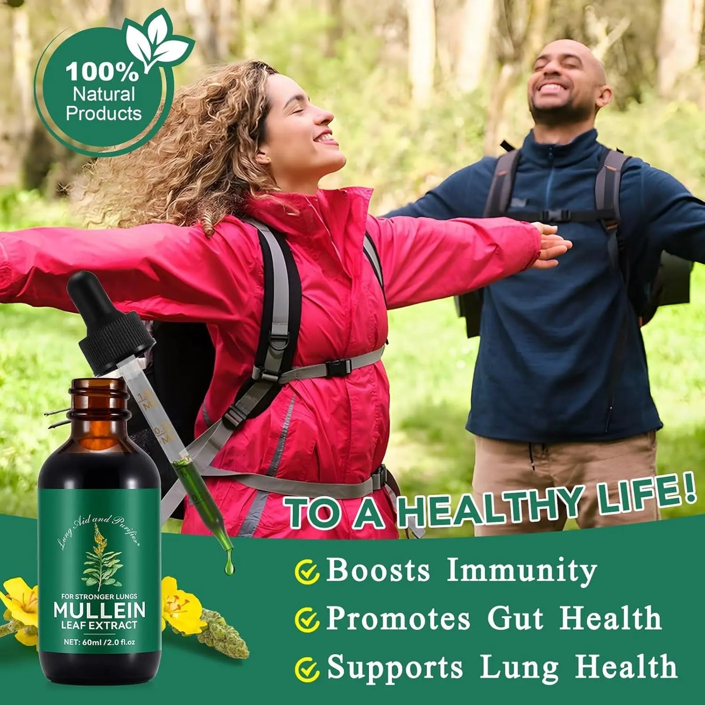 Mullein Drops for Lungs 2 Fl Oz, Natural Mullein Leaf Drops, Fast Absorption...