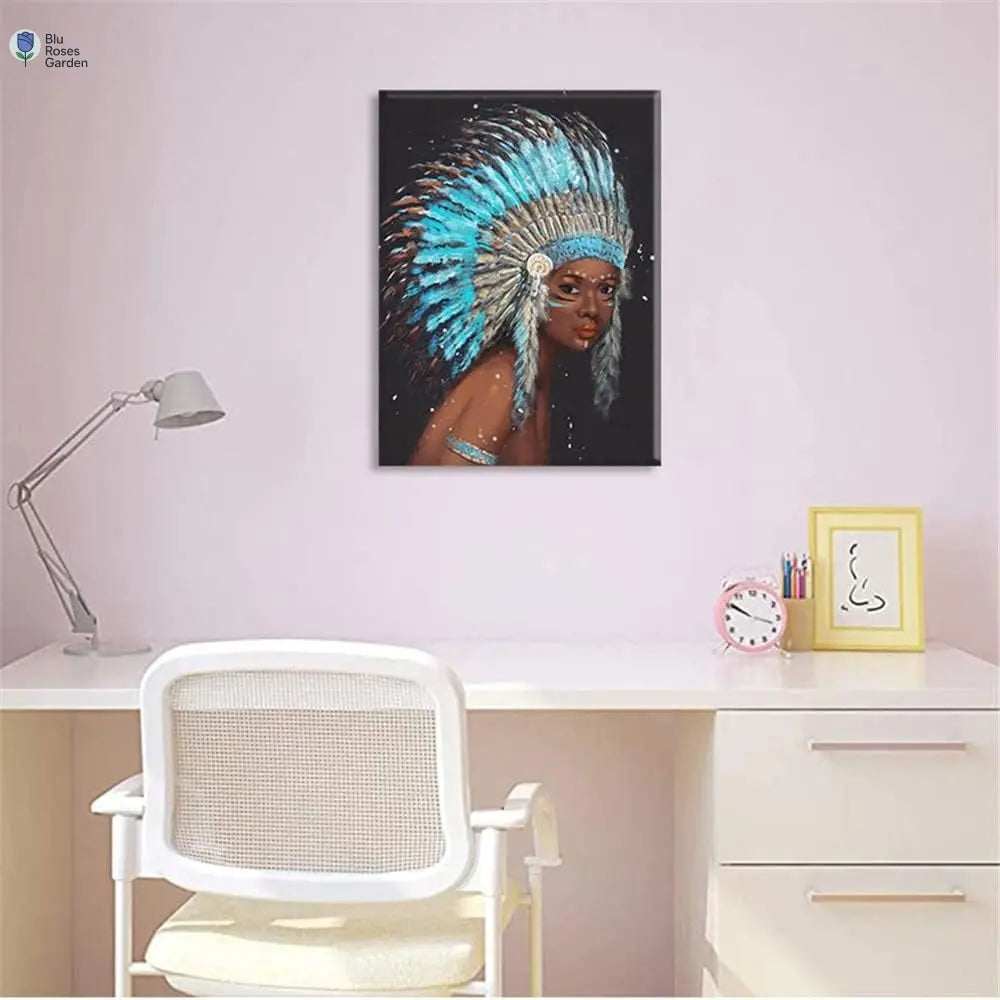 Native American Painting Indian Canvas Wall Art Beautiful Indian Girl Pictures Canvas Prints Wall Art Decor for Living Room Bedroom Bathroom Framed Home Decoration Ready to Hang 12X16 Inch