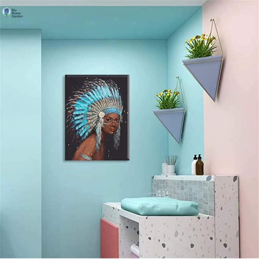 Native American Painting Indian Canvas Wall Art Beautiful Indian Girl Pictures Canvas Prints Wall Art Decor for Living Room Bedroom Bathroom Framed Home Decoration Ready to Hang 12X16 Inch