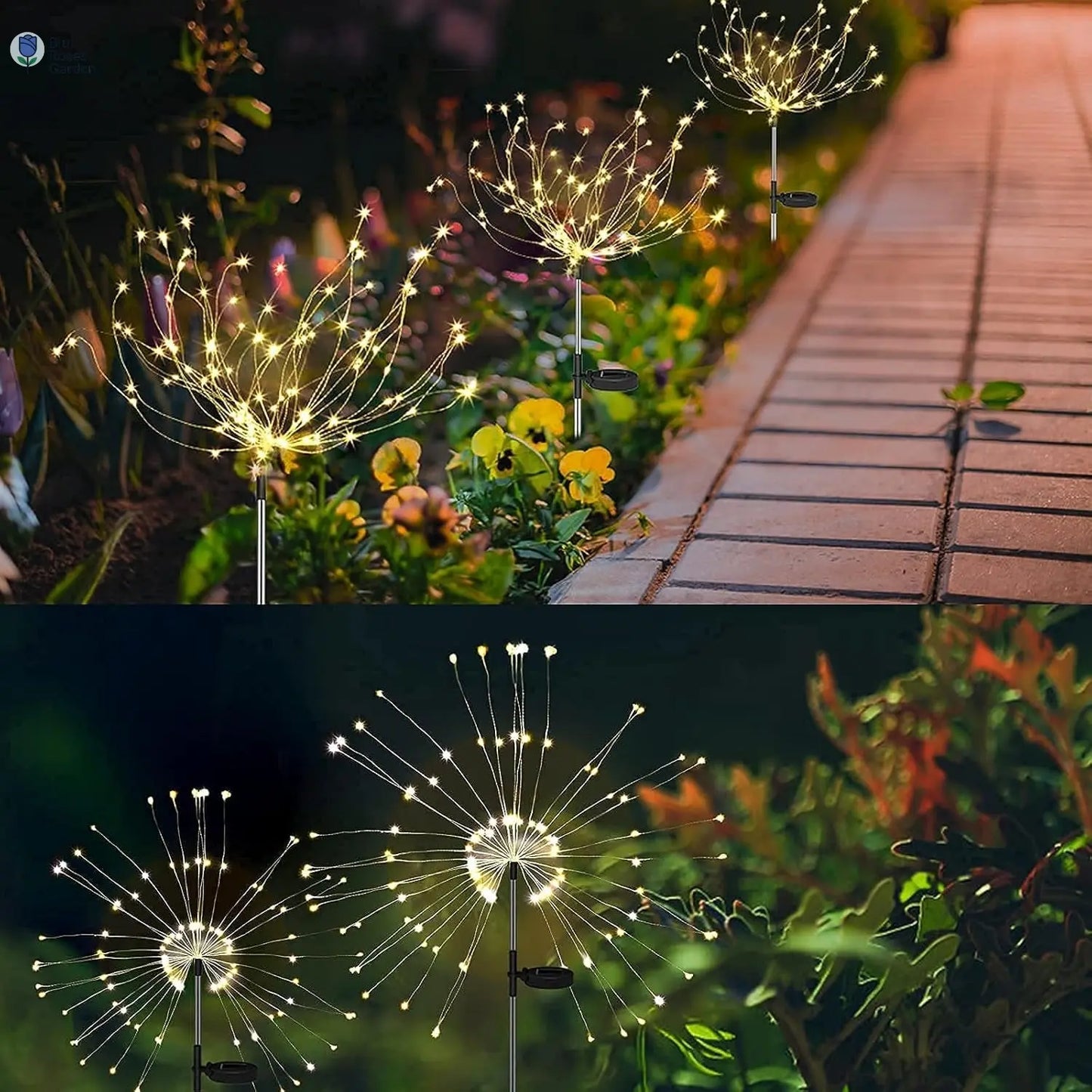 Solar Firework Lights Solar Lights Outdoor Solar Garden Decorative Lights DIY Shape Warm White Waterproof 105 LED String Lights 2 Lighting Modes Stake Lights for Christmas Garden Patio Lawn 2 Pack