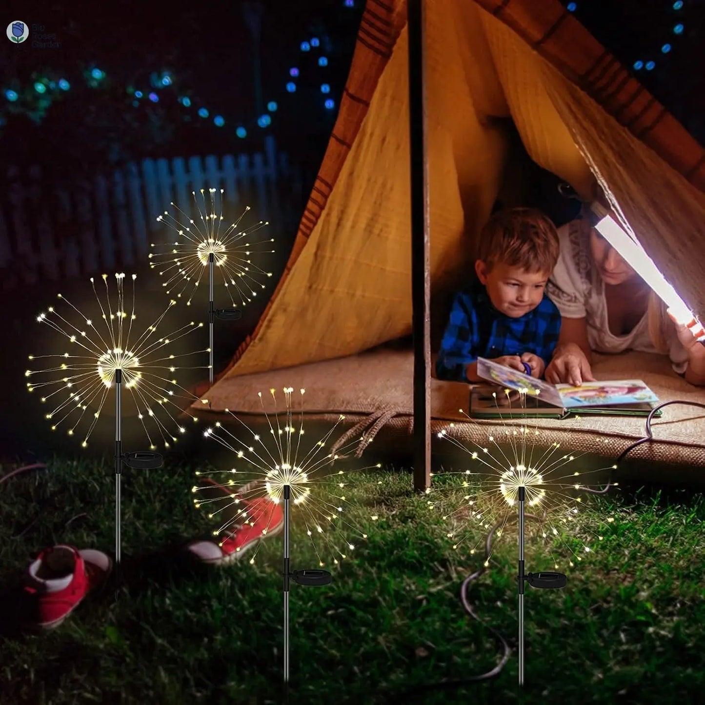 Solar Firework Lights Solar Lights Outdoor Solar Garden Decorative Lights DIY Shape Warm White Waterproof 105 LED String Lights 2 Lighting Modes Stake Lights for Christmas Garden Patio Lawn 2 Pack