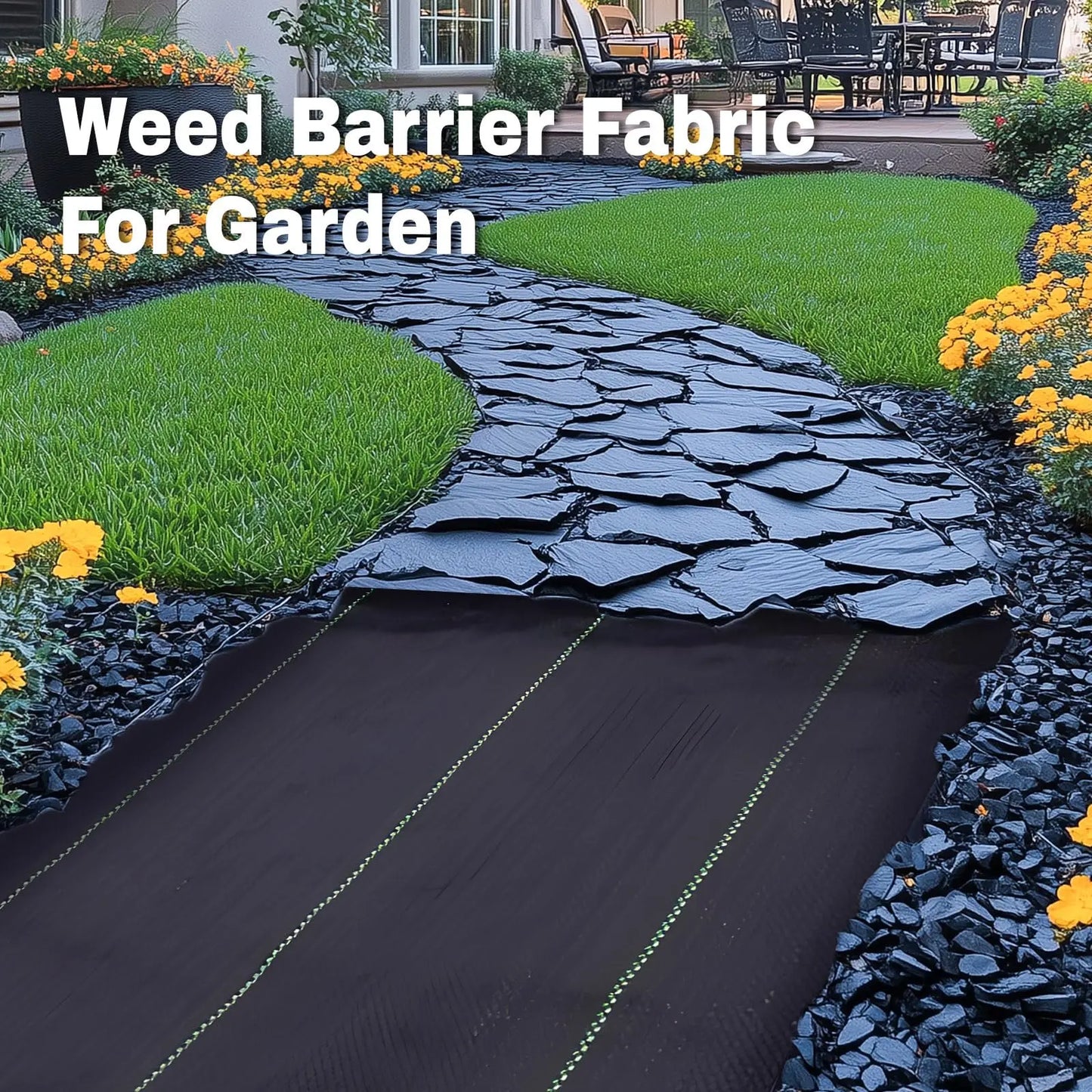 ZJIA 3FT x 50FT Weed Barrier Landscape Fabric 3.2oz Premium Heavy Duty with High Water Permeability and Breathability Woven Geotextile Fabric for Underlayment - π Blu Rose's Garden LLC π