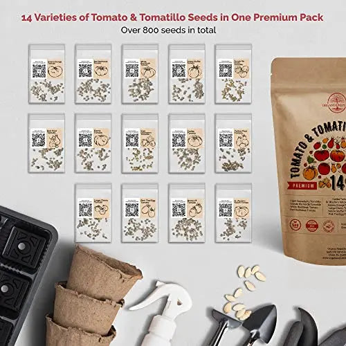 14 Rare Tomato & Tomatillo Garden Seeds Variety Pack for Planting Outdoors & Indoor Home Gardening 800+ Non-GMO Heirloom Tomato & Tomatillo Seeds: Beefsteak, Roma, Pear, Thai, Cherry Tomatoes & More - 💙 Blu Rose's Garden LLC 💙