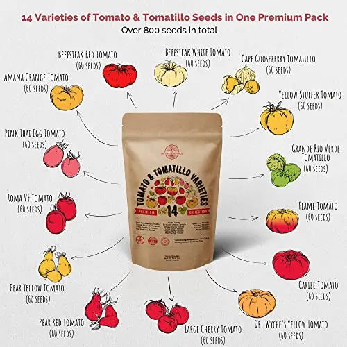14 Rare Tomato & Tomatillo Garden Seeds Variety Pack for Planting Outdoors & Indoor Home Gardening 800+ Non-GMO Heirloom Tomato & Tomatillo Seeds: Beefsteak, Roma, Pear, Thai, Cherry Tomatoes & More - 💙 Blu Rose's Garden LLC 💙