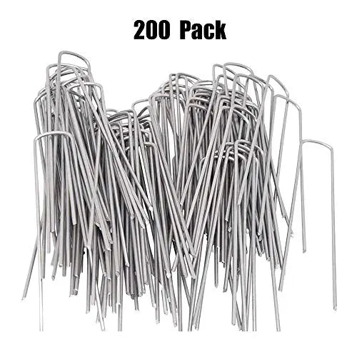 AAGUT Garden Stakes Pins, Landscape Staples 200 Pack 6 Inch 11-Gauge Galvanized Lawn Stake for Dog Fence, Weed Barrier Fabric, Ground Cover, Irrigation Tubing Soaker Hose, Chicken Wire - π Blu Rose's Garden LLC π