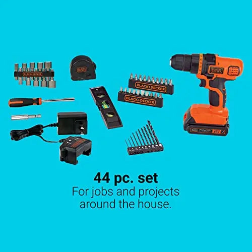 BLACK+DECKER 20V MAX* POWERCONNECT Cordless Drill/Driver + 44 pc. Home Project Kit (LDX50PK) - π Blu Rose's Garden LLC π
