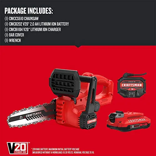 CRAFTSMAN V20 Mini Chainsaw, 10 inch, Battery and Charger Included (CMCCS610D1) - π Blu Rose's Garden LLC π