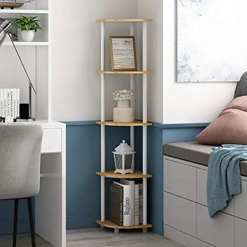 Furinno Turn-N-Tube 5 Tier Corner Display Rack Multipurpose Shelving Unit, 1-Pack, Beech/White - π Blu Rose's Garden LLC π