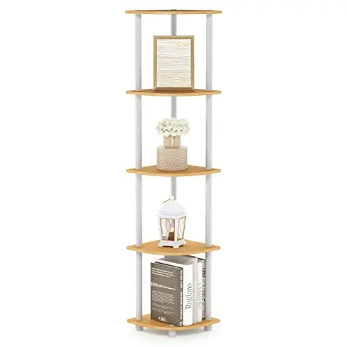 Furinno Turn-N-Tube 5 Tier Corner Display Rack Multipurpose Shelving Unit, 1-Pack, Beech/White - π Blu Rose's Garden LLC π
