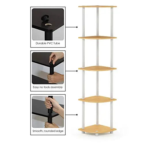 Furinno Turn-N-Tube 5 Tier Corner Display Rack Multipurpose Shelving Unit, 1-Pack, Beech/White - π Blu Rose's Garden LLC π