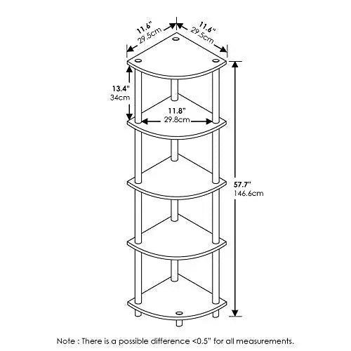 Furinno Turn-N-Tube 5 Tier Corner Display Rack Multipurpose Shelving Unit, 1-Pack, Beech/White - π Blu Rose's Garden LLC π