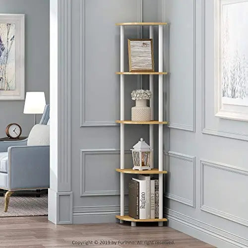 Furinno Turn-N-Tube 5 Tier Corner Display Rack Multipurpose Shelving Unit, 1-Pack, Beech/White - π Blu Rose's Garden LLC π
