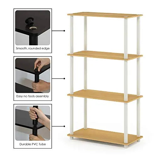 Furinno (99557BE/WH) Turn-N-Tube 4-Tier Multipurpose Shelf Display Rack - Beech/White - π Blu Rose's Garden LLC π