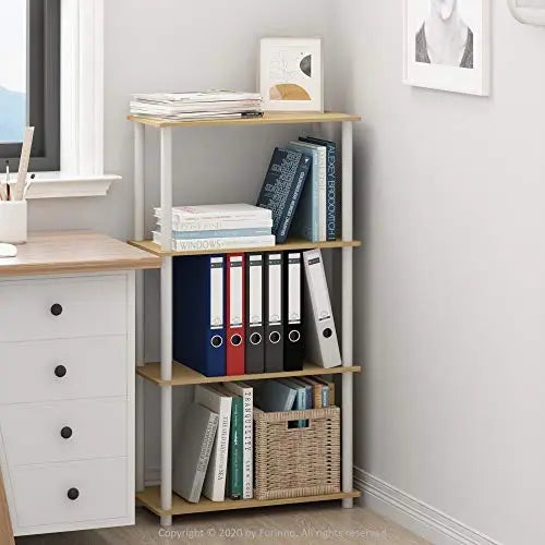 Furinno (99557BE/WH) Turn-N-Tube 4-Tier Multipurpose Shelf Display Rack - Beech/White - π Blu Rose's Garden LLC π