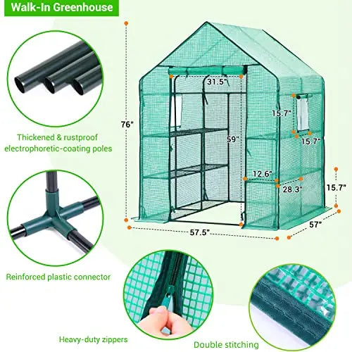 Greenhouse for Outdoors with Screen Windows, Ohuhu Walk in Plant Greenhouses Heavy Duty with Durable PE Cover, 3 Tiers 12 Shelves Stands 4.8x4.8x6.3 FT Plastic Portable Green House with Shelf Clips - π Blu Rose's Garden LLC π