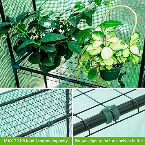 Greenhouse for Outdoors with Screen Windows, Ohuhu Walk in Plant Greenhouses Heavy Duty with Durable PE Cover, 3 Tiers 12 Shelves Stands 4.8x4.8x6.3 FT Plastic Portable Green House with Shelf Clips - π Blu Rose's Garden LLC π