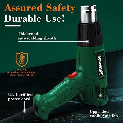 Heat Gun, 1800W Heavy Duty Hot Air Gun Kit Dual Temperature Settings 572β~932β (300β-500β), Durable&Overload Protection, with 4 Nozzles for Crafts, Shrink Wrapping/Tubing, Paint Removing, Epoxy Resin - π Blu Rose's Garden LLC π