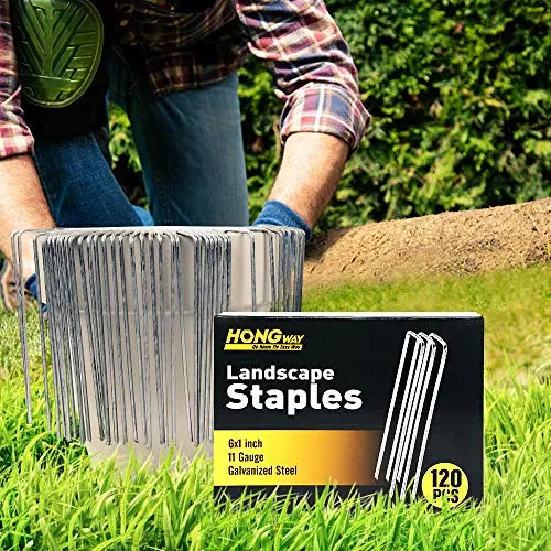 HongWay 120 Pack Landscape Staples 6 Inches 11 Gauge Stakes, Galvanized Garden Stakes U-Shaped Pins and Landscaping Staples for Sod Anchoring Landscape Fabric Irrigation Tubing - π Blu Rose's Garden LLC π
