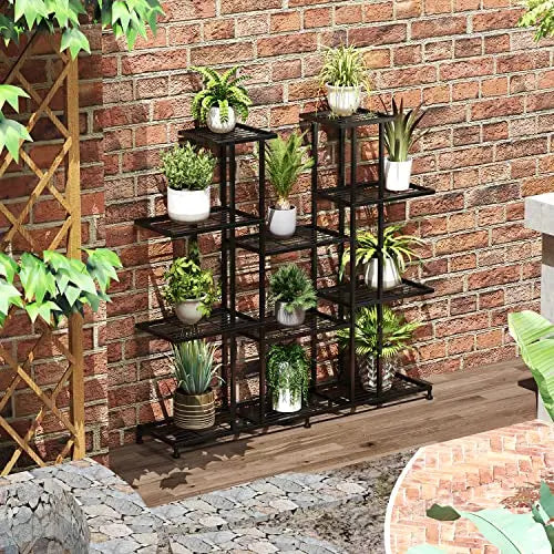 Metal Plant Stand, 9 Tiers Multifunctional Plant Stands for Indoor Plants, Decorative Black Steel Plant Shelf for Indoor Patio Garden Balcony and Yard(9 Tier) - 💙 Blu Rose's Garden LLC 💙