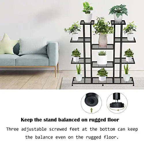 Metal Plant Stand, 9 Tiers Multifunctional Plant Stands for Indoor Plants, Decorative Black Steel Plant Shelf for Indoor Patio Garden Balcony and Yard(9 Tier) - 💙 Blu Rose's Garden LLC 💙