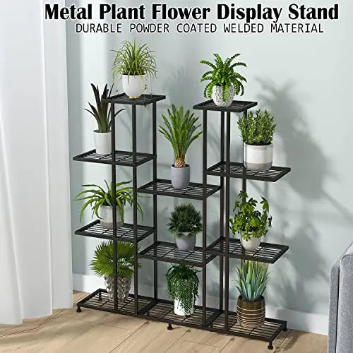 Metal Plant Stand, 9 Tiers Multifunctional Plant Stands for Indoor Plants, Decorative Black Steel Plant Shelf for Indoor Patio Garden Balcony and Yard(9 Tier) - 💙 Blu Rose's Garden LLC 💙