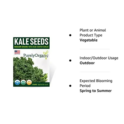 Purely Organic Products Purely Organic Heirloom Kale Seeds (Vates Blue Scotch Curled) - Approx 600 Seeds - π Blu Rose's Garden LLC π