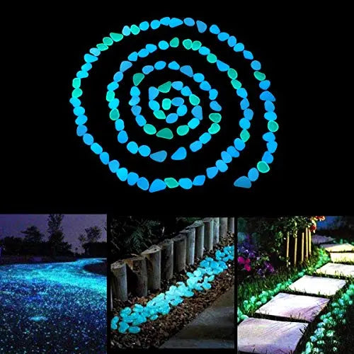 UNIME Glow in The Dark Garden Pebbles Stones Rocks for Yard and Walkways Decor, DIY Decorative Luminous Stones in Blue (200 PCS) - ๐ Blu Rose's Garden LLC ๐