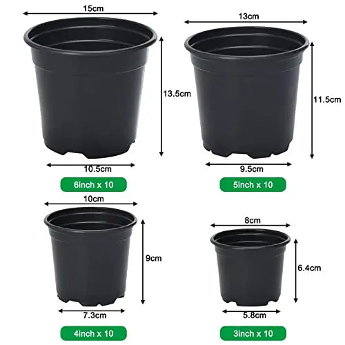 Whonline 40pcs 3/4/5/6 Inch Nursery Pots Variety Pack, Plastic Pots for Plants with Drainage Holes, Black Seedling Pots for Flower, Succulent, Indoor Plants and Outdoor Clearance - 💙 Blu Rose's Garden LLC 💙
