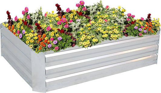 11.75" H Raised Metal Garden Bed - Galvanized Raised Garden Bed Outdoor for Vegetables and Flowers - Silver - 4' X 3' Rectangle