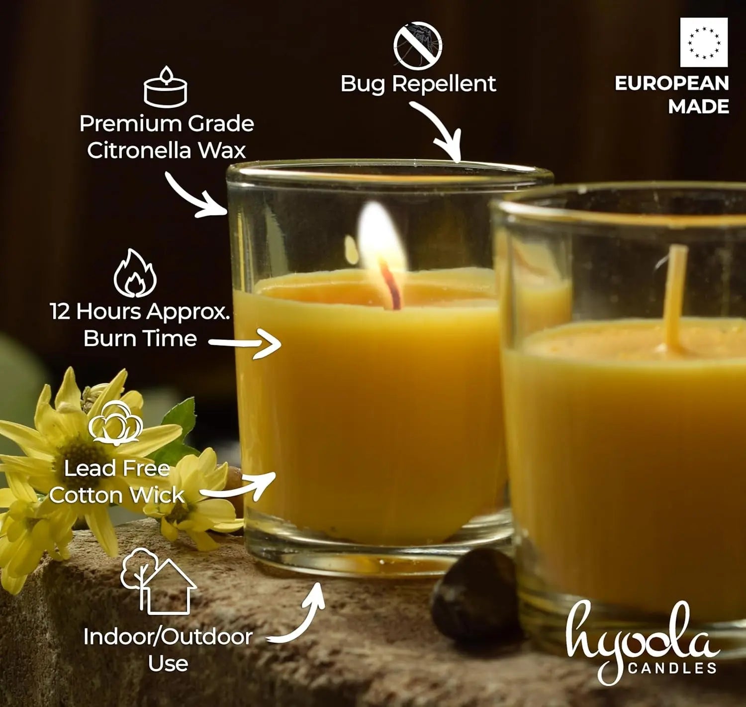 Citronella Candle Votives in Glass Cup, Indoor and Outdoor Decorative and Mosquito, Insect and Bug Repellent Candle, Natural Fresh Scent, 12 Hour Burn Time, Made in Europe (Pack of 24)