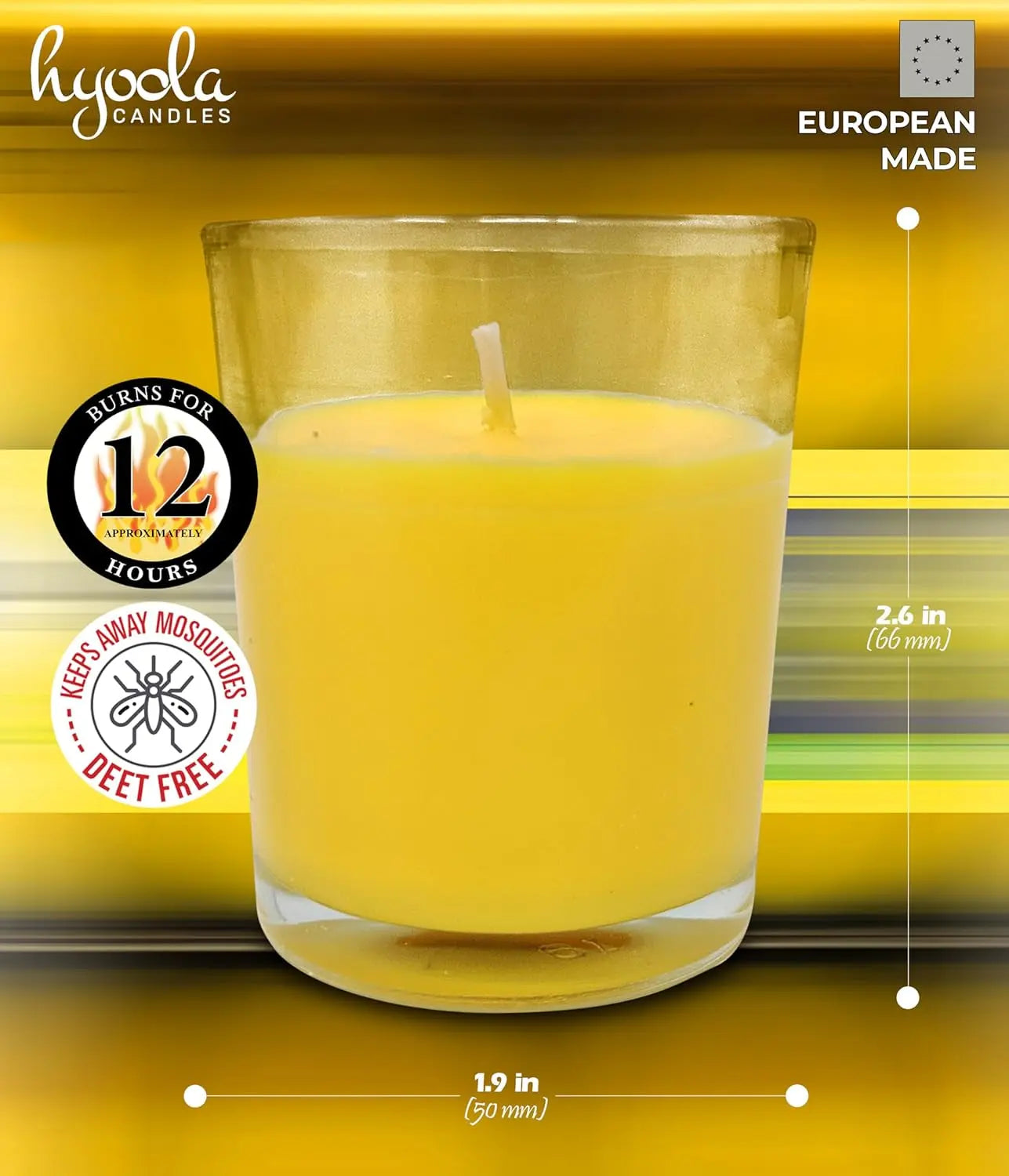 Citronella Candle Votives in Glass Cup, Indoor and Outdoor Decorative and Mosquito, Insect and Bug Repellent Candle, Natural Fresh Scent, 12 Hour Burn Time, Made in Europe (Pack of 24)