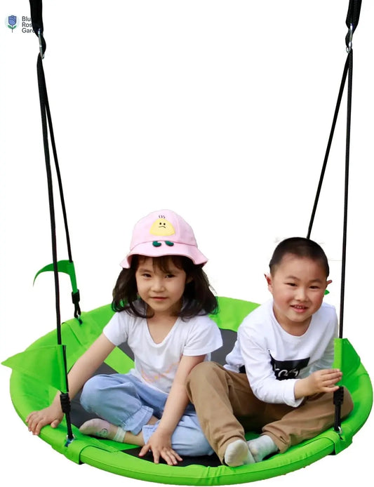 Flying Saucer Swing,40" Tree Swing,Outdoor Swing with Hanging Strap and Flags,Waterproof Saucer Tree Swing Set,Adjustable Multi-Strand Ropes,Swing Seat,Green