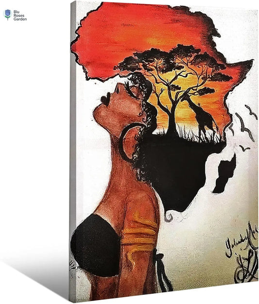 Framed African American Wall Art,Black Girl Wall Art,African Decor,Black Girl Canvas Paintings,Pictures for Living Room Wall Decoration 16"Wx 24"H.