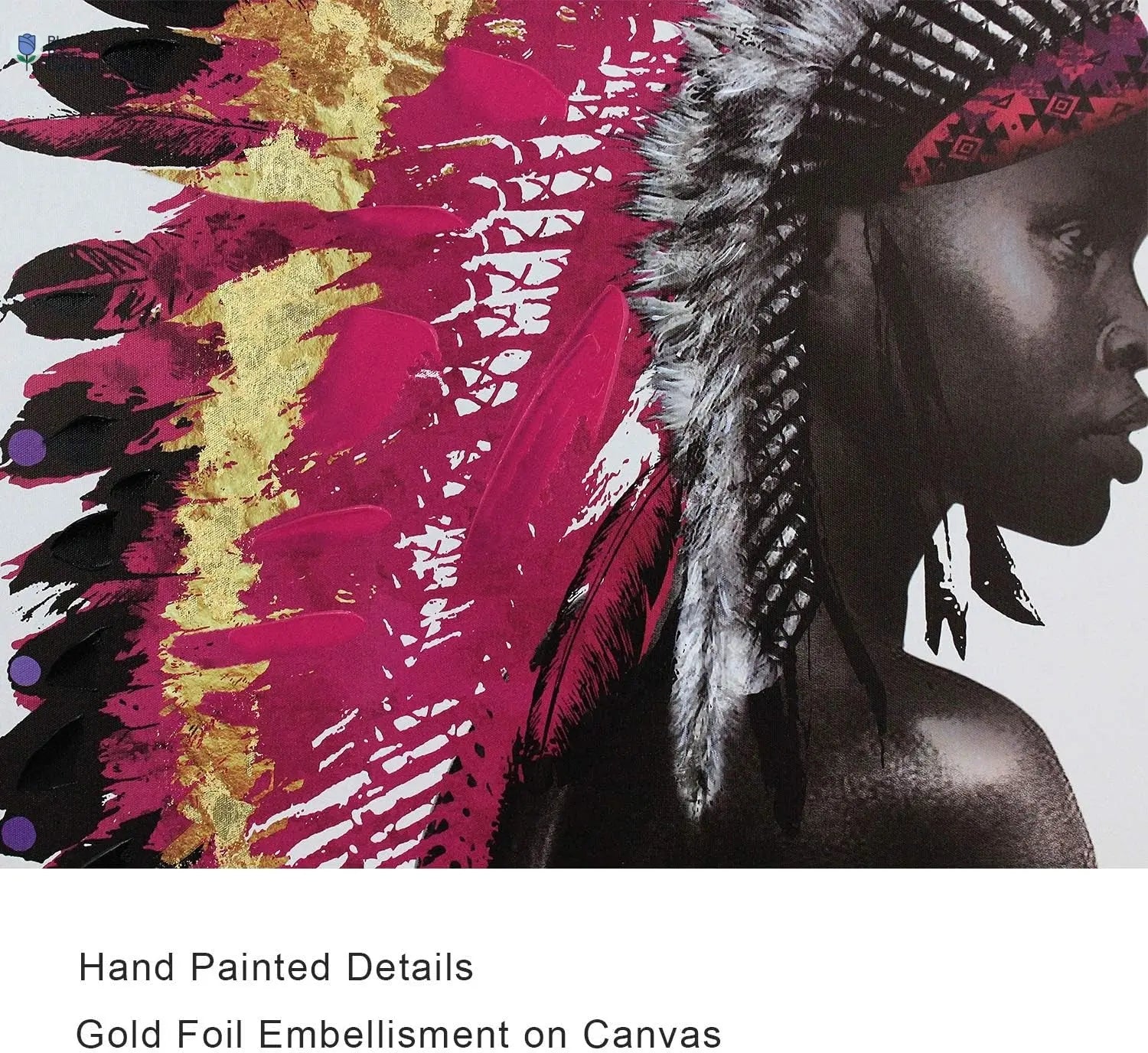 Framed Native American Decor Wall Art Set, Beautiful Feathered African Indian Women Painting on Canvas Print Modern Wall Decorations (16X24 Inch, a and B)