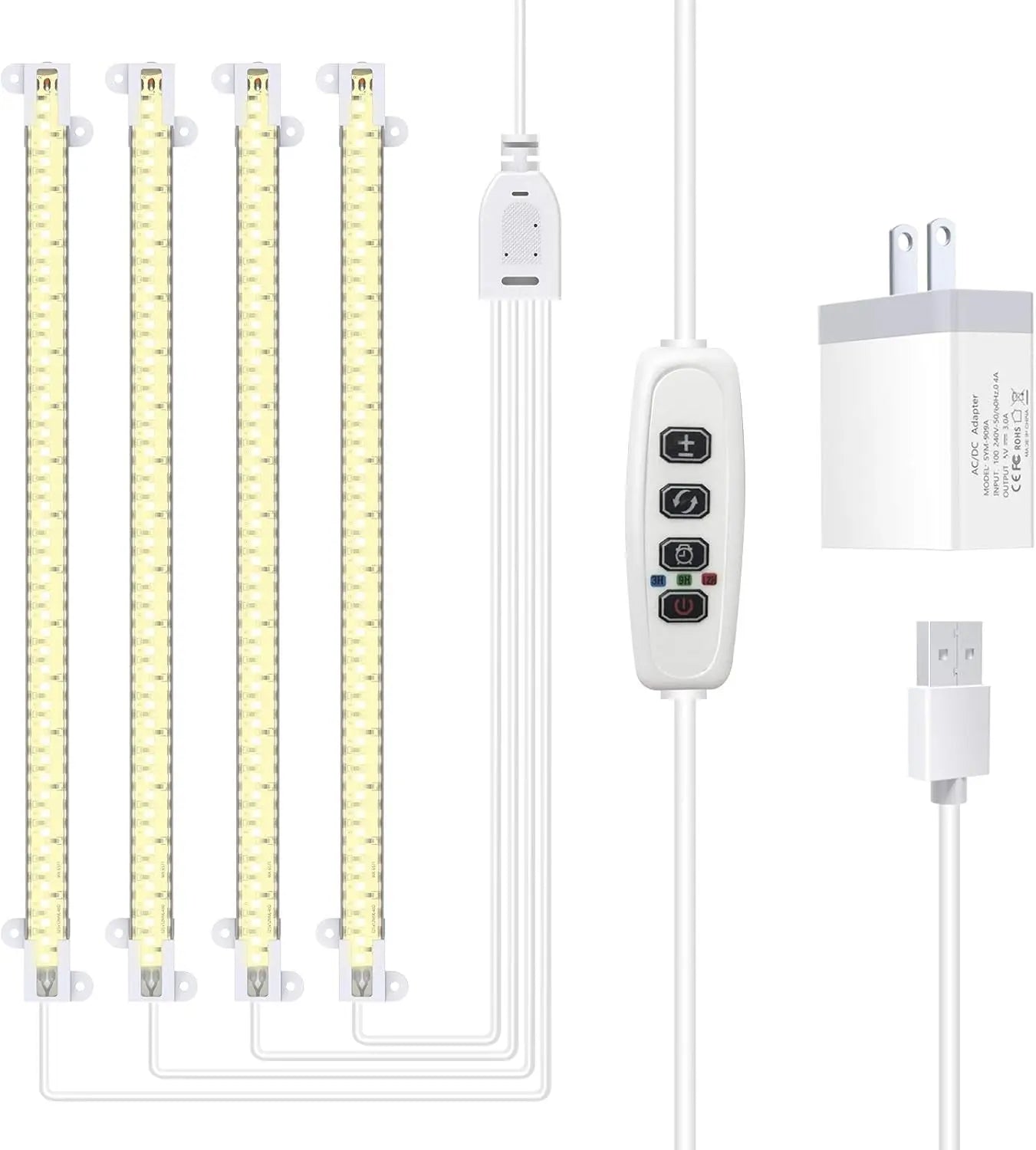 LED Grow Light Strips, Full Spectrum Grow Lights for Indoor Plants with Auto On/Off 3/9/12H Timer, 192 Leds, 10 Dimmable Levels, Sunlike Grow Lamp for Seedling Hydroponics Succulent, Waterproof 4 Pack