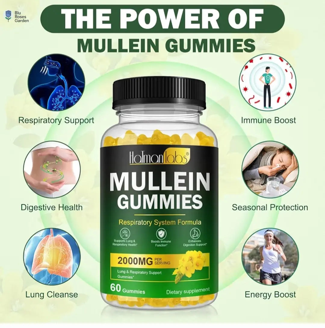 Mullein Gummies - Mullein Leaf Dietary Supplement for Respiratory System, Digestive Support, Immune Booster - Mullein Leaf Extract - 2000Mg, 120 Chewsn 💙 Blu Rose's Garden LLC 💙 💙 Blu Rose's Garden LLC 💙