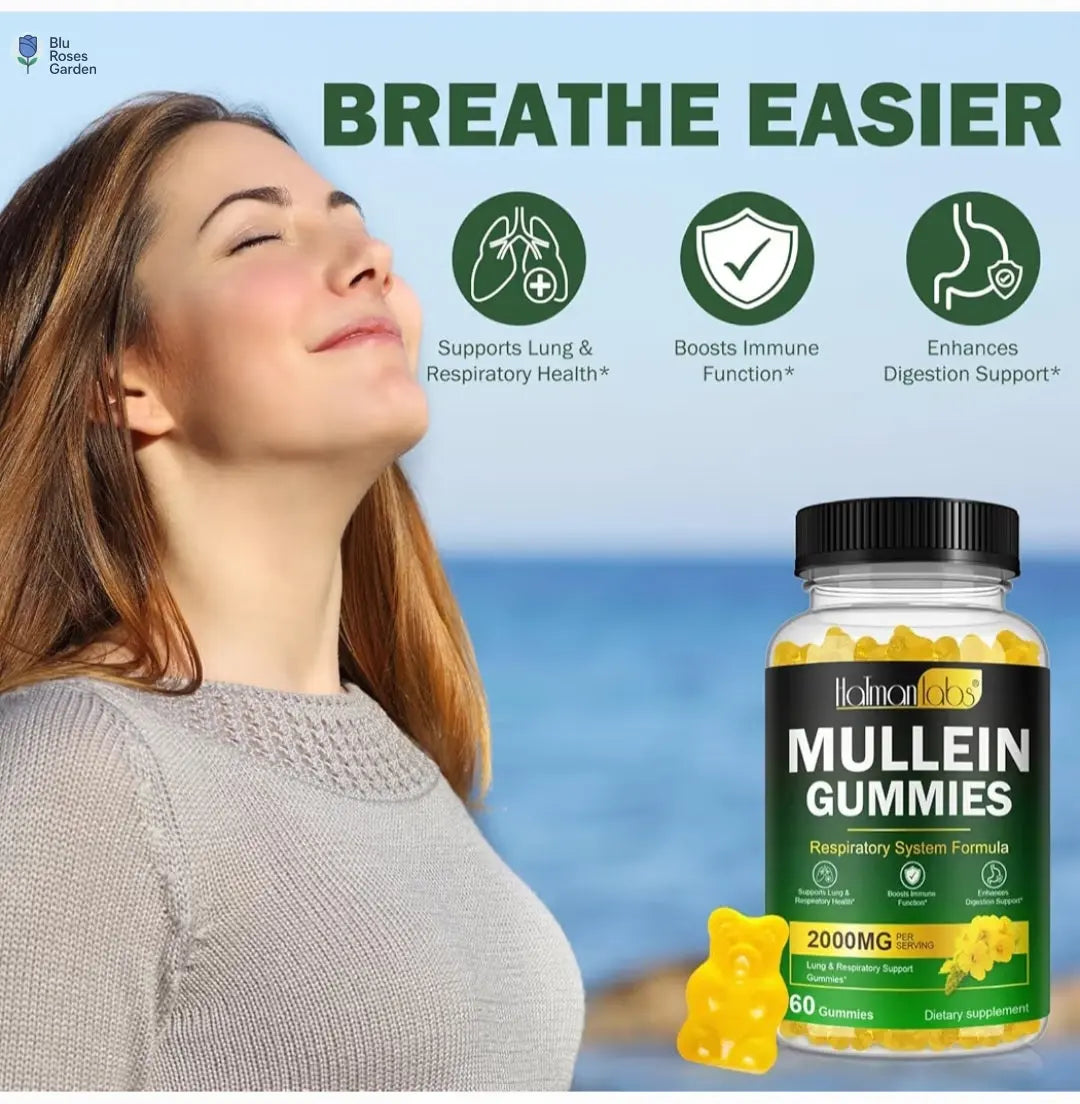 Mullein Gummies - Mullein Leaf Dietary Supplement for Respiratory System, Digestive Support, Immune Booster - Mullein Leaf Extract - 2000Mg, 120 Chewsn 💙 Blu Rose's Garden LLC 💙 💙 Blu Rose's Garden LLC 💙