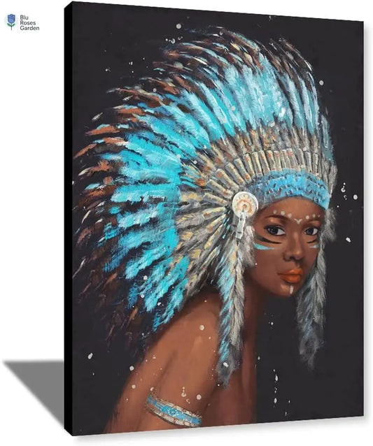 Native American Painting Indian Canvas Wall Art Beautiful Indian Girl Pictures Canvas Prints Wall Art Decor for Living Room Bedroom Bathroom Framed Home Decoration Ready to Hang 12X16 Inch