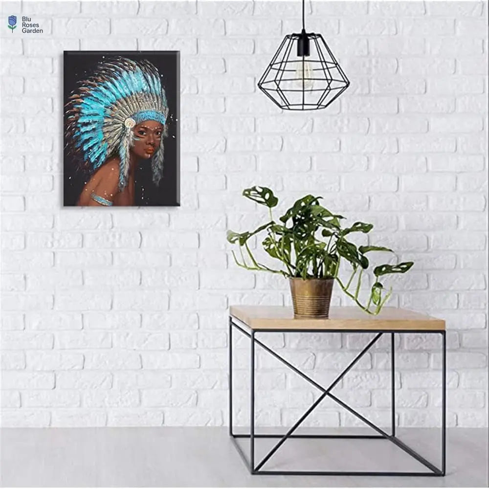 Native American Painting Indian Canvas Wall Art Beautiful Indian Girl Pictures Canvas Prints Wall Art Decor for Living Room Bedroom Bathroom Framed Home Decoration Ready to Hang 12X16 Inch