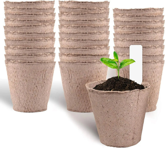 Peat Pots, 4" Starter Pots for Saplings and Seedlings, Reduces Transplant Shock and Suitable for Various Plant-Growing Methods, 30 Pcs per Pack