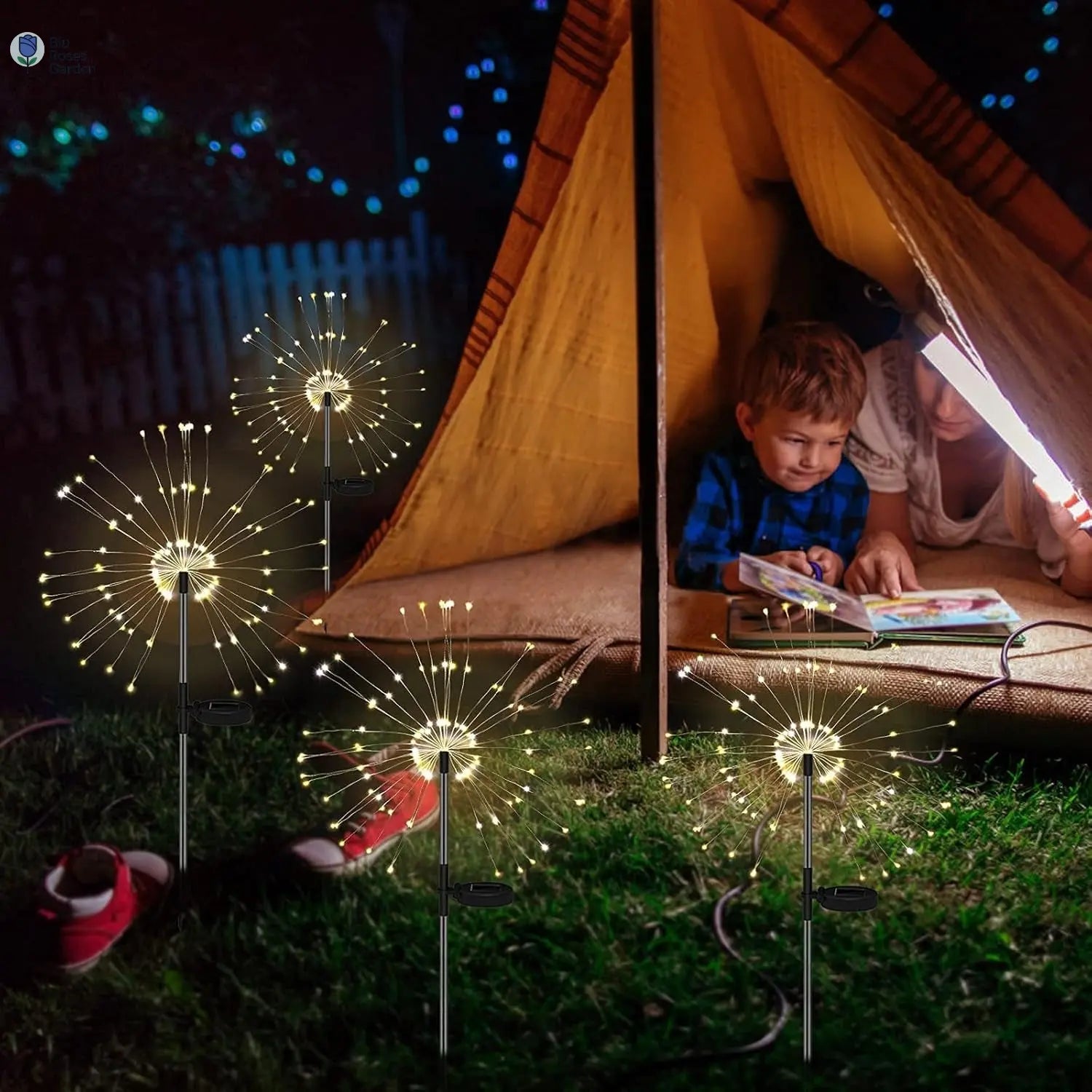 Solar Firework Lights Solar Lights Outdoor Solar Garden Decorative Lights DIY Shape Warm White Waterproof 105 LED String Lights 2 Lighting Modes Stake Lights for Christmas Garden Patio Lawn 2 Pack